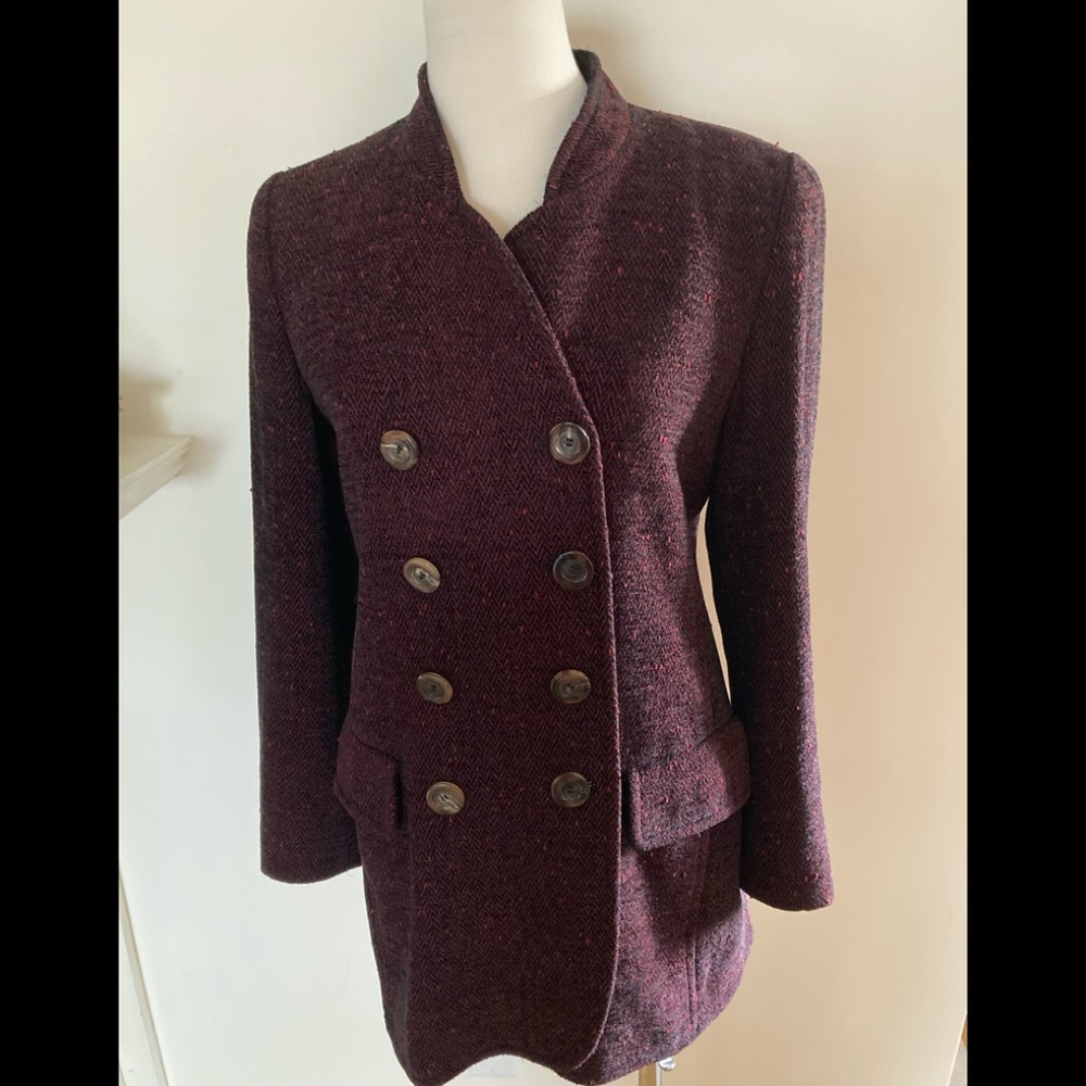 Sonia Rykiel Paris Maroon/black Tweed Double Breasted Blazer. S